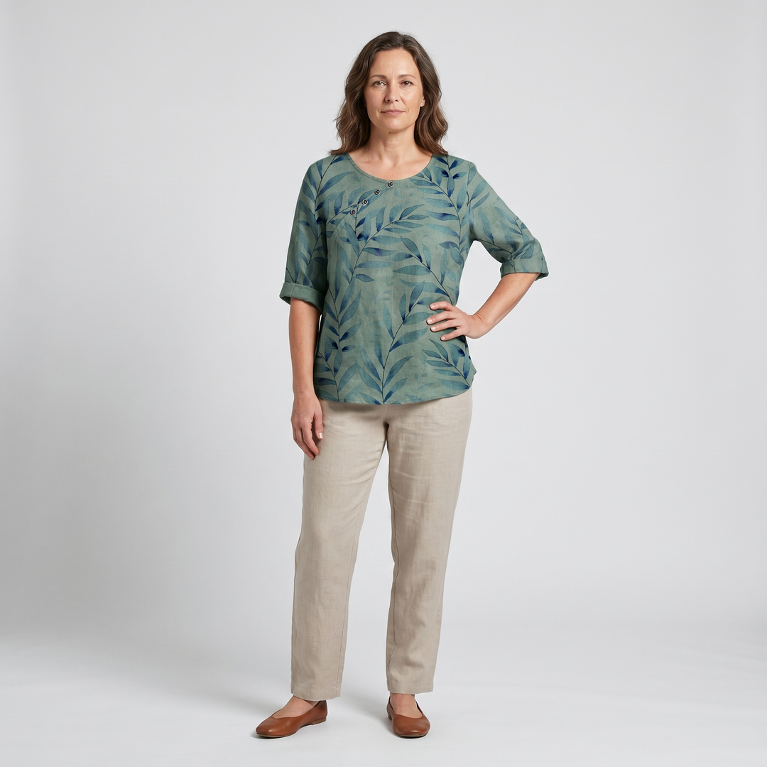 Talia | Effortless Asymmetric-Button Printed Blouse For Women