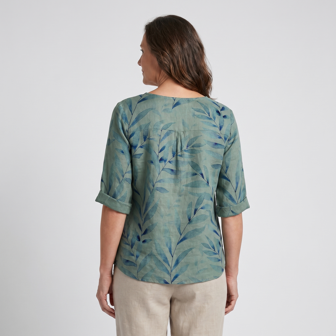 Talia | Effortless Asymmetric-Button Printed Blouse For Women