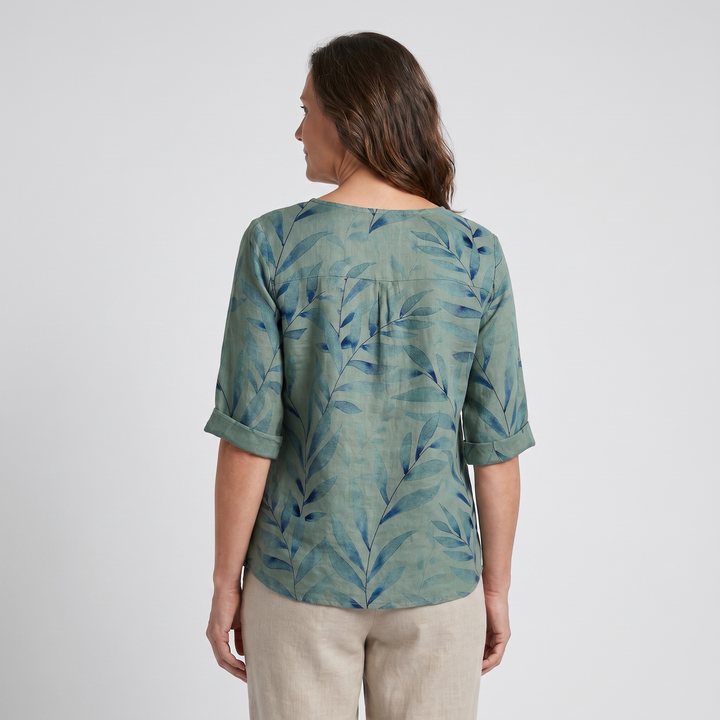 Talia | Effortless Asymmetric-Button Printed Blouse For Women