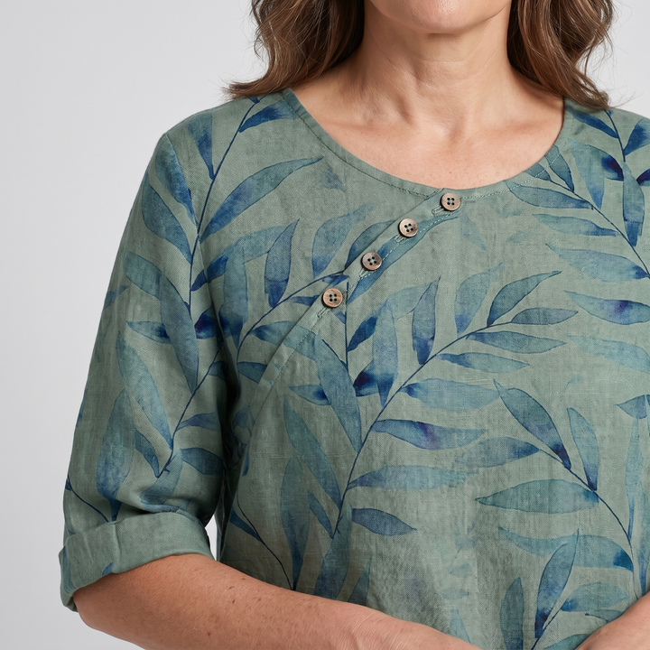 Talia | Effortless Asymmetric-Button Printed Blouse For Women