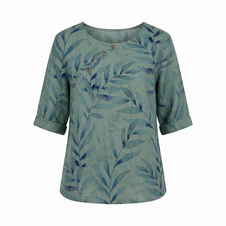 Talia | Effortless Asymmetric-Button Printed Blouse For Women