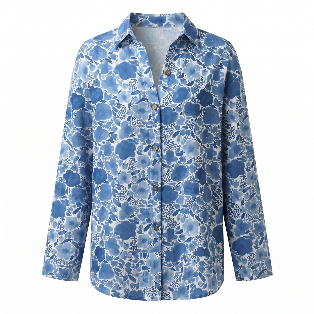 Sienna | Effortless Abstract Print Split-Neck Blouse For Women