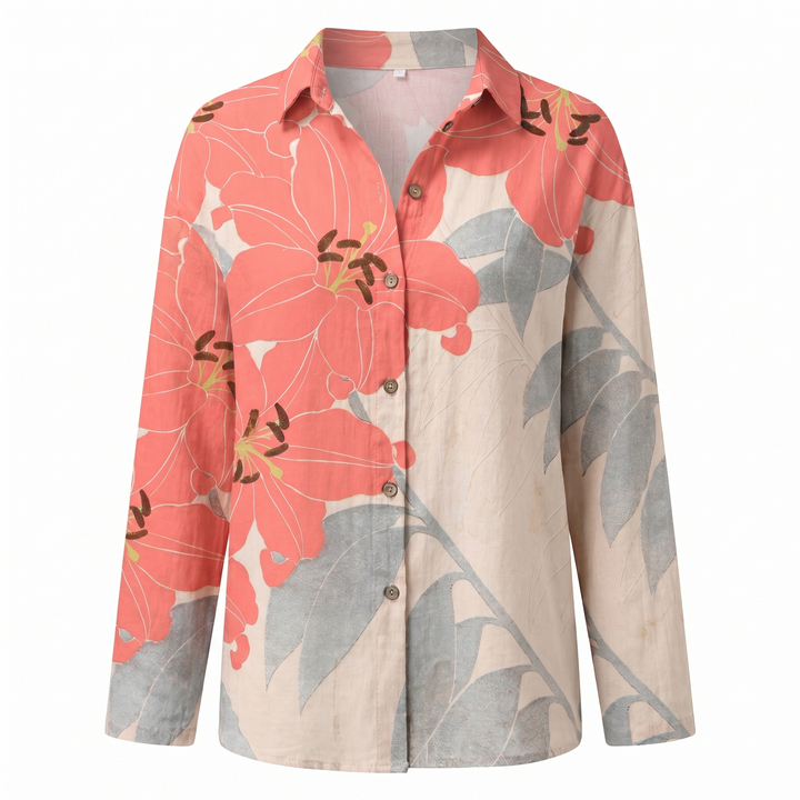 Sienna | Effortless Abstract Print Split-Neck Blouse For Women
