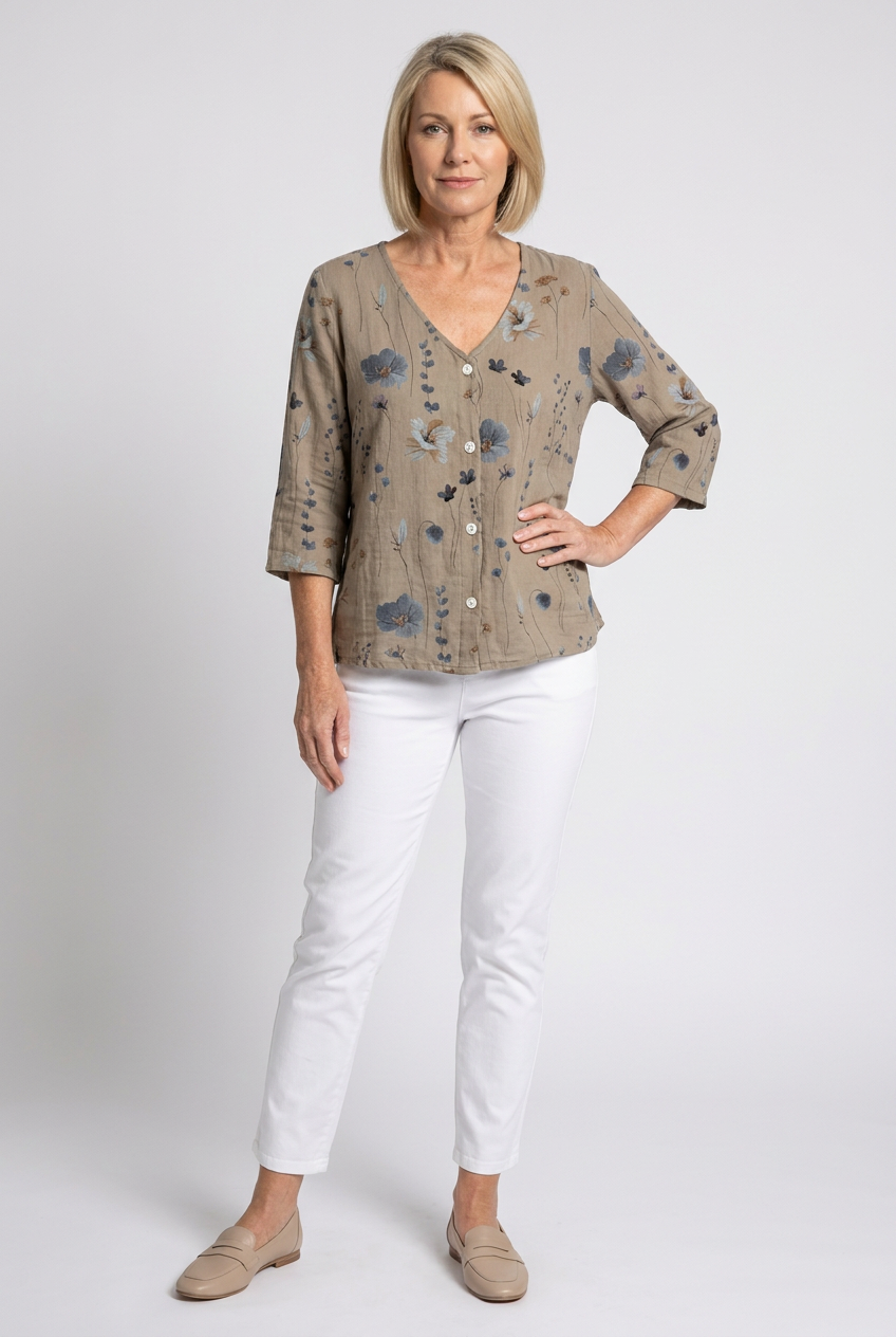 Camille | Refined Floral V-Neck Blouse For Women