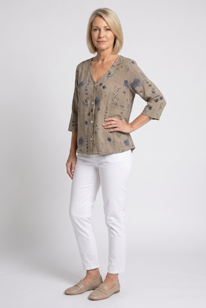 Camille | Refined Floral V-Neck Blouse For Women