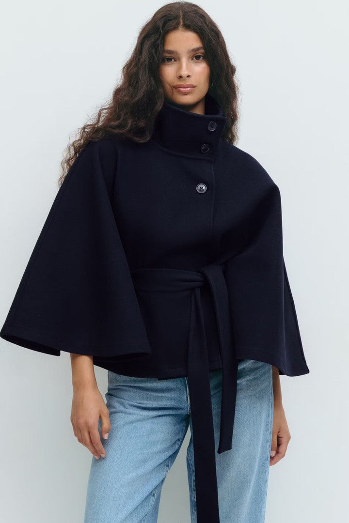 Women's cape coat with a high collar - product photo 5