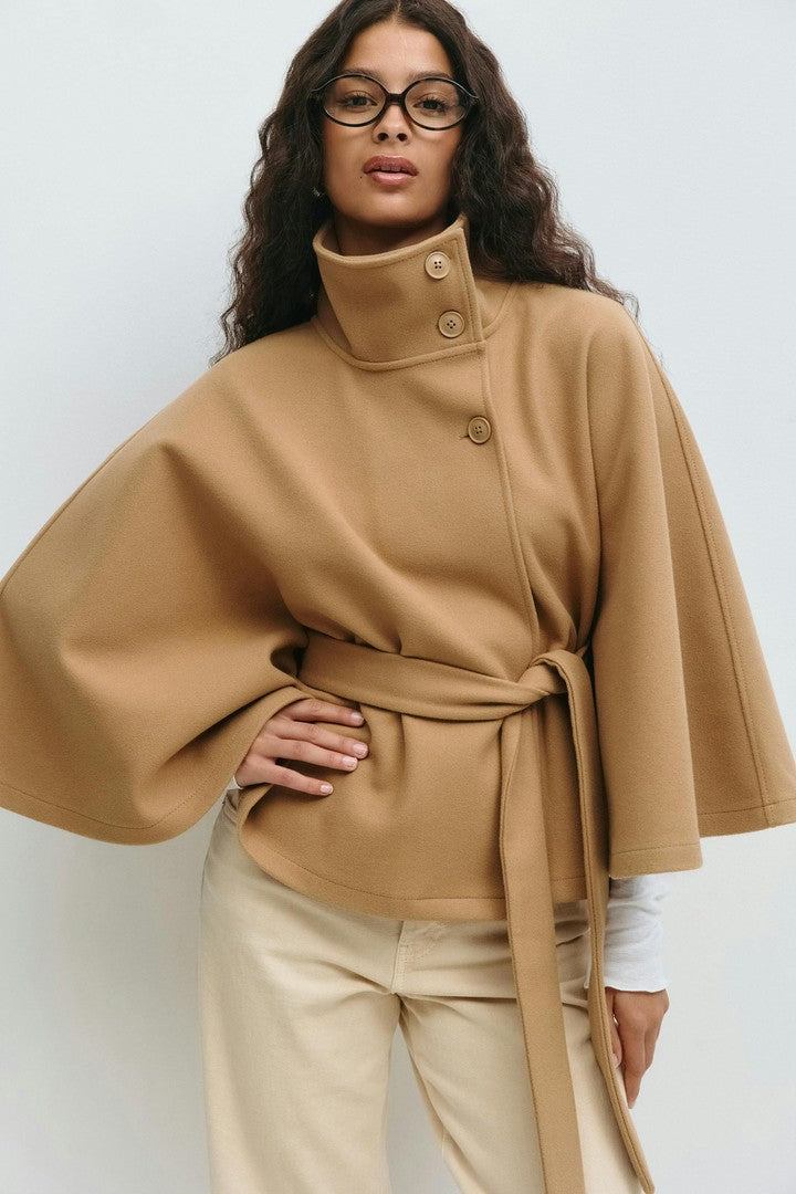 Women's cape coat with a high collar - product photo 8