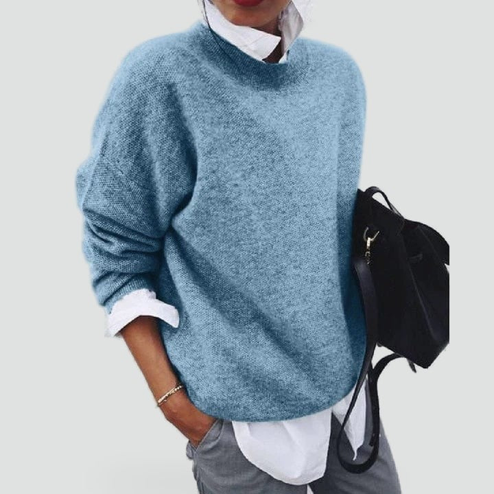 Women's plain cashmere-blend knit sweater - product photo 1