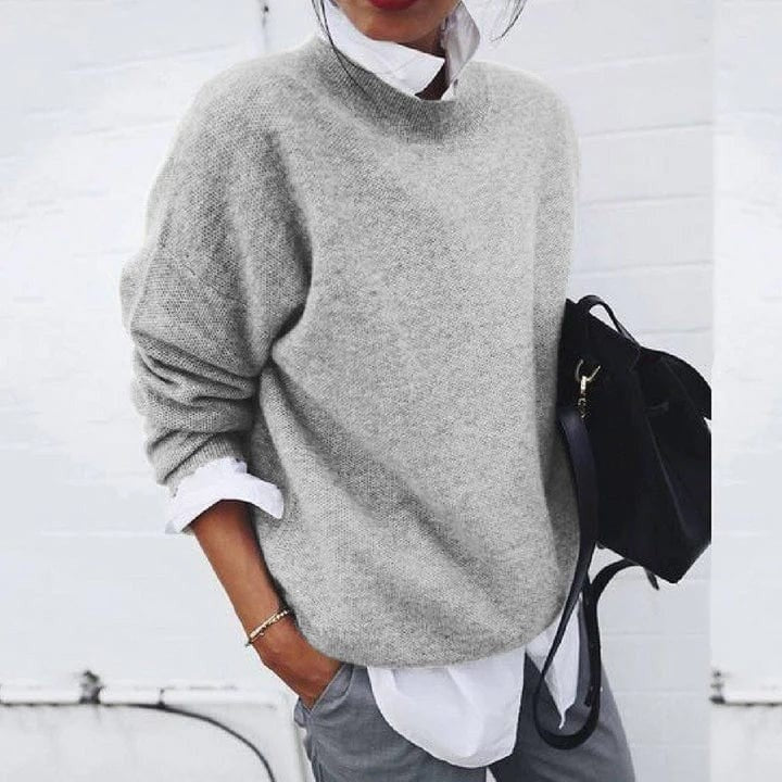 Women's plain cashmere-blend knit sweater - product photo 2