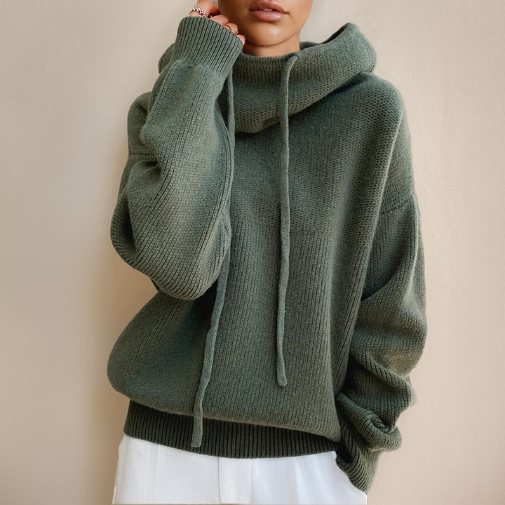 Women's cowl neck knit hoodie - product photo 1