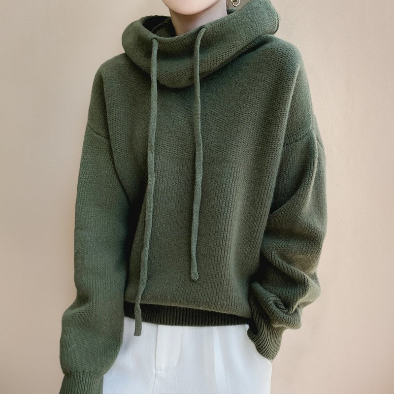 Women's cowl neck knit hoodie - product photo 2