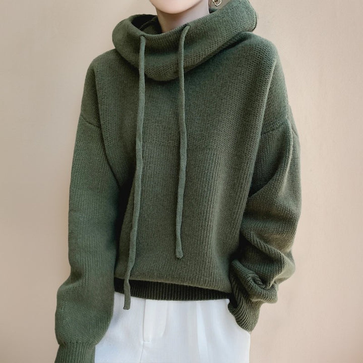 Women's cowl neck knit hoodie - product photo 2