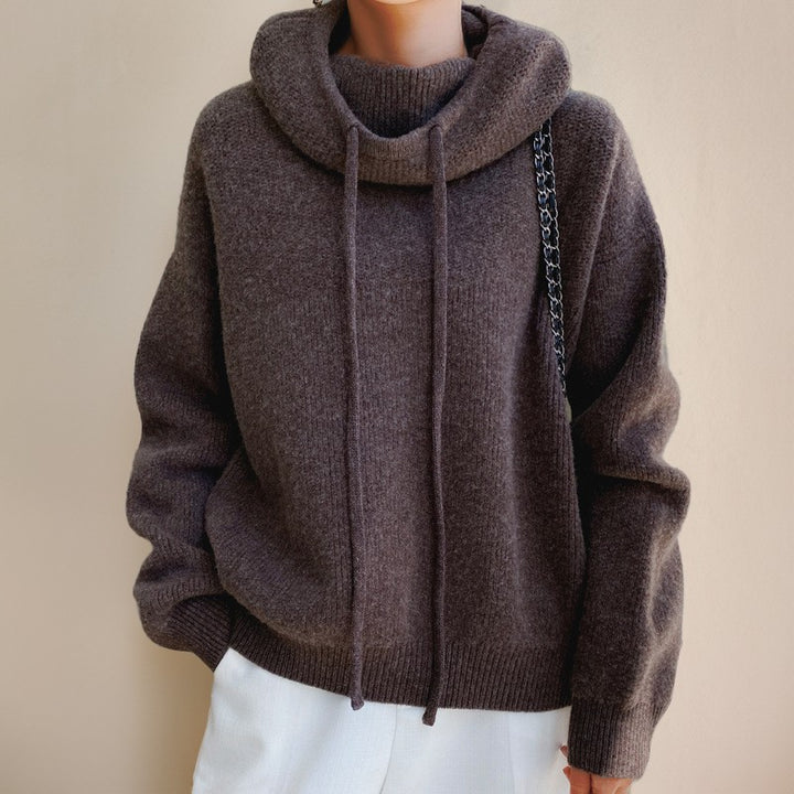 Women's cowl neck knit hoodie - product photo 3