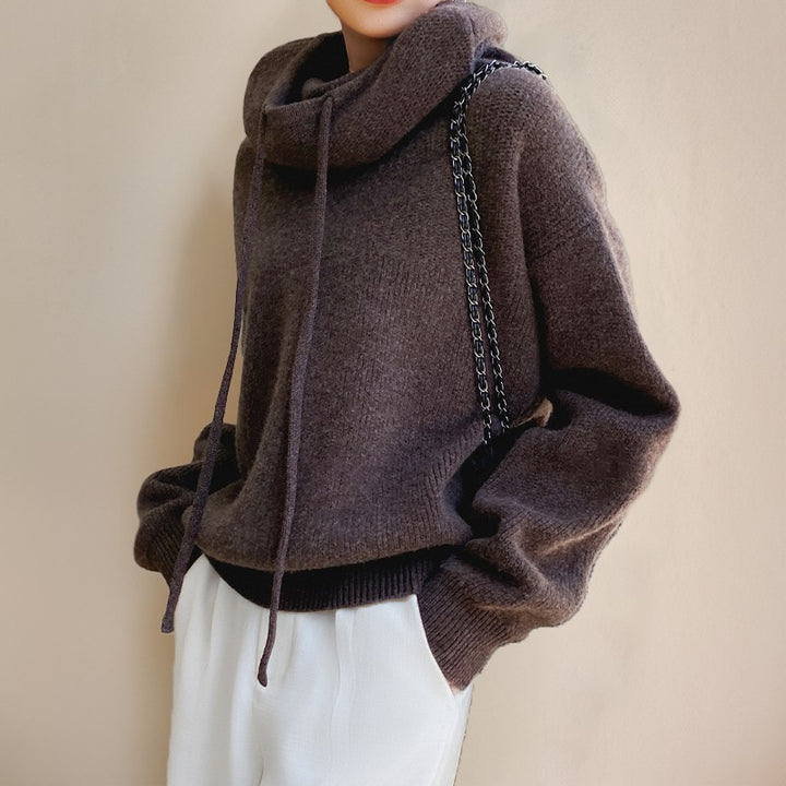 Women's cowl neck knit hoodie - product photo 4