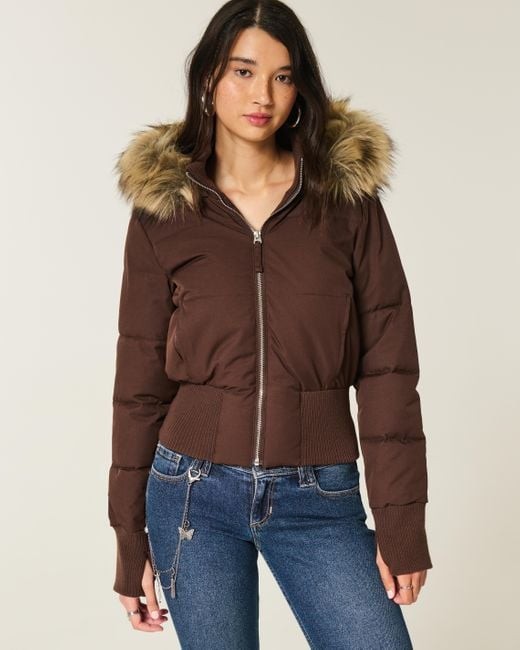Women's cropped hooded puffer jacket - product photo 1
