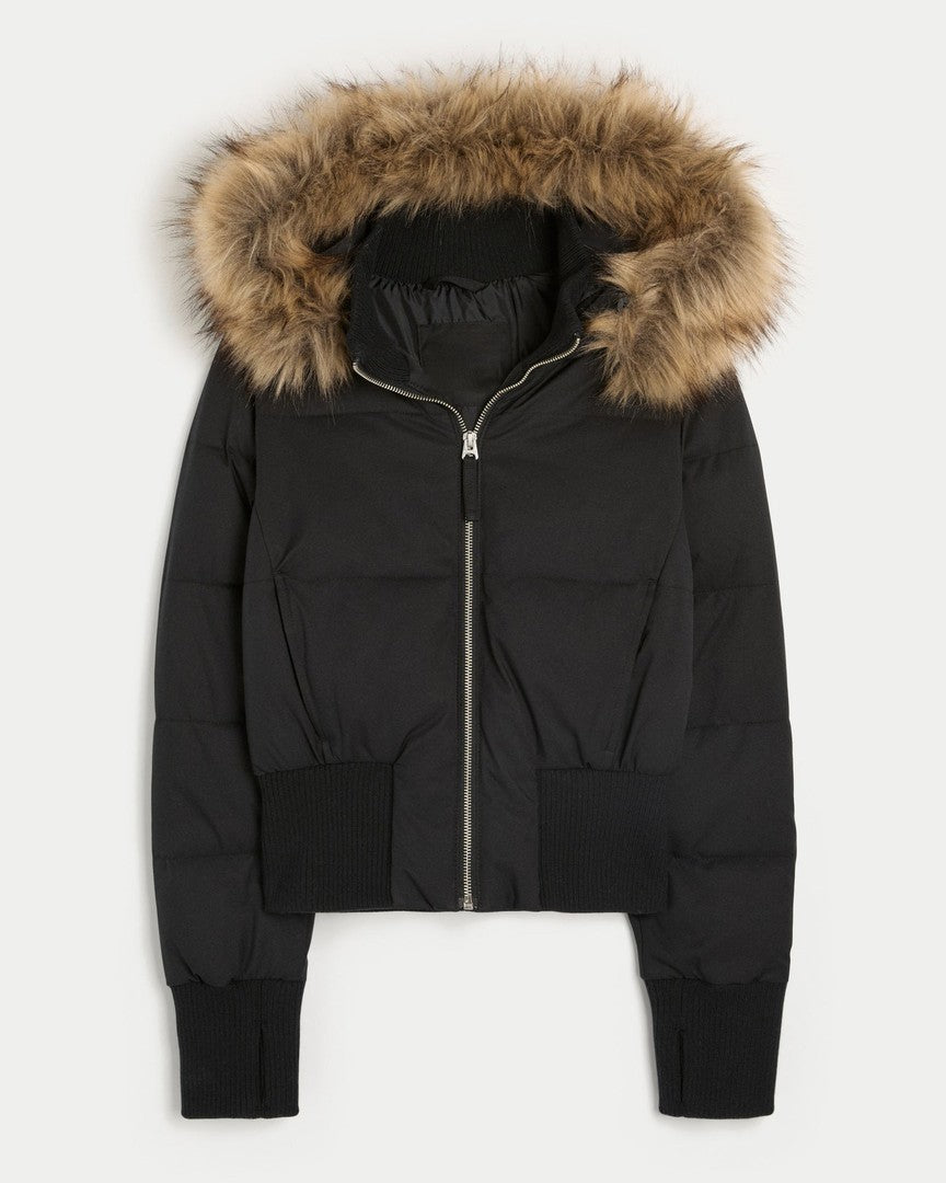 Women's cropped hooded puffer jacket - product photo 6