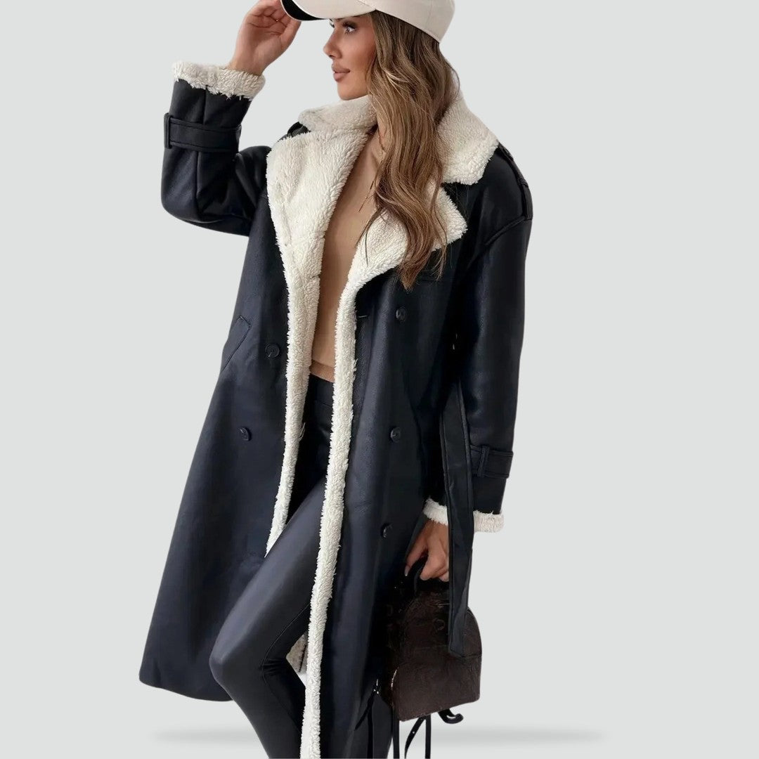 Women's double-breasted sherpa-lined coat - product photo 1