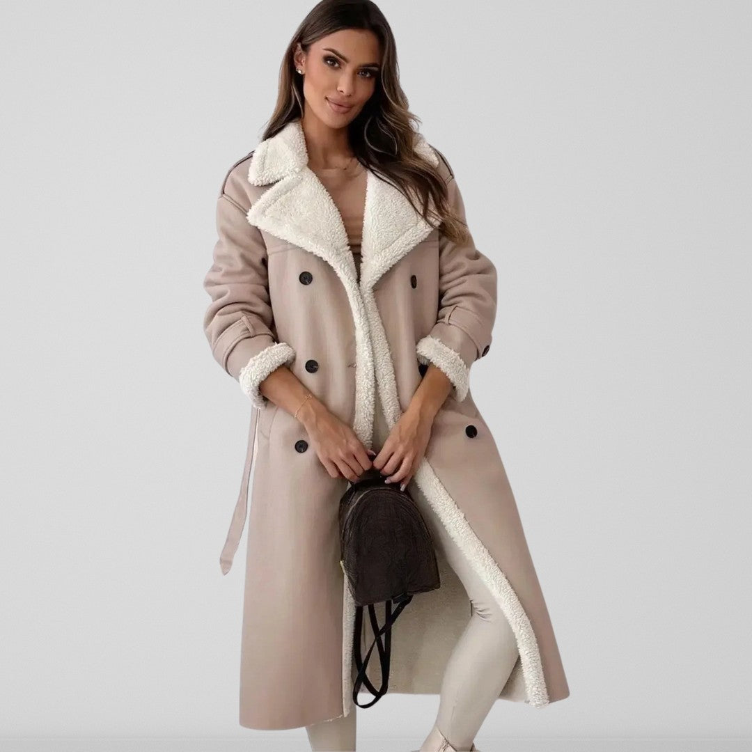 Women's double-breasted sherpa-lined coat - product photo 2
