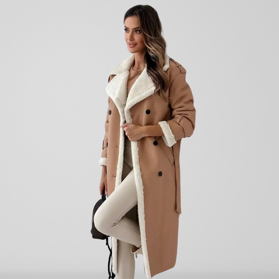 Women's double-breasted sherpa-lined coat - product photo 3