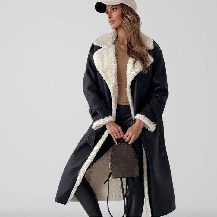 Women's double-breasted sherpa-lined coat - product photo 4