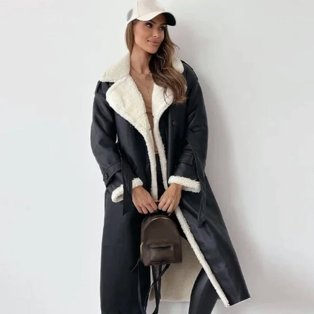 Women's double-breasted sherpa-lined coat - product photo 5