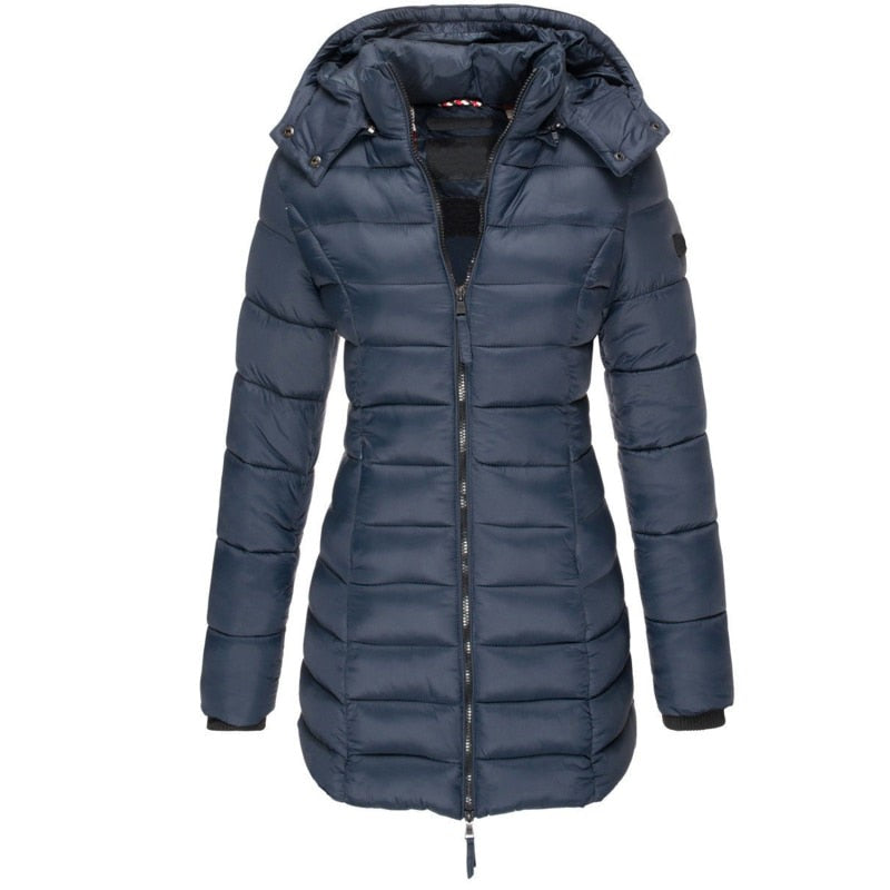 Women's hooded down jacket in a bright colour - product photo 1