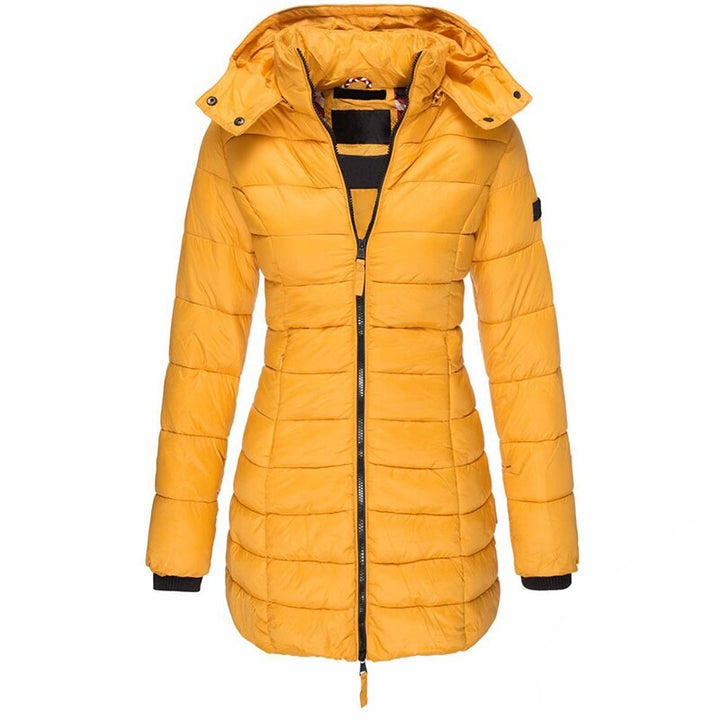 Women's hooded down jacket in a bright colour - product photo 2