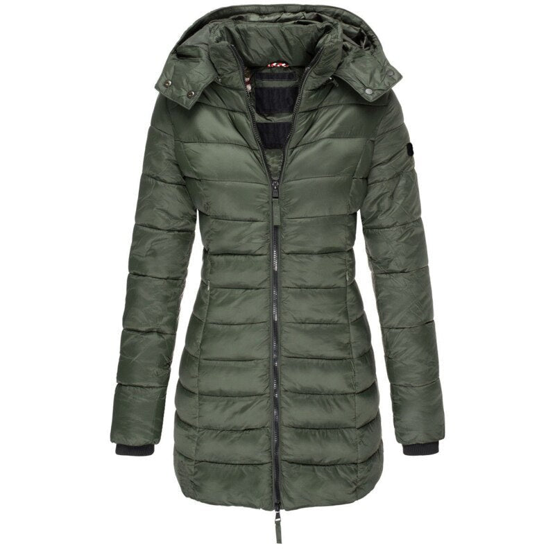 Women's hooded down jacket in a bright colour - product photo 3