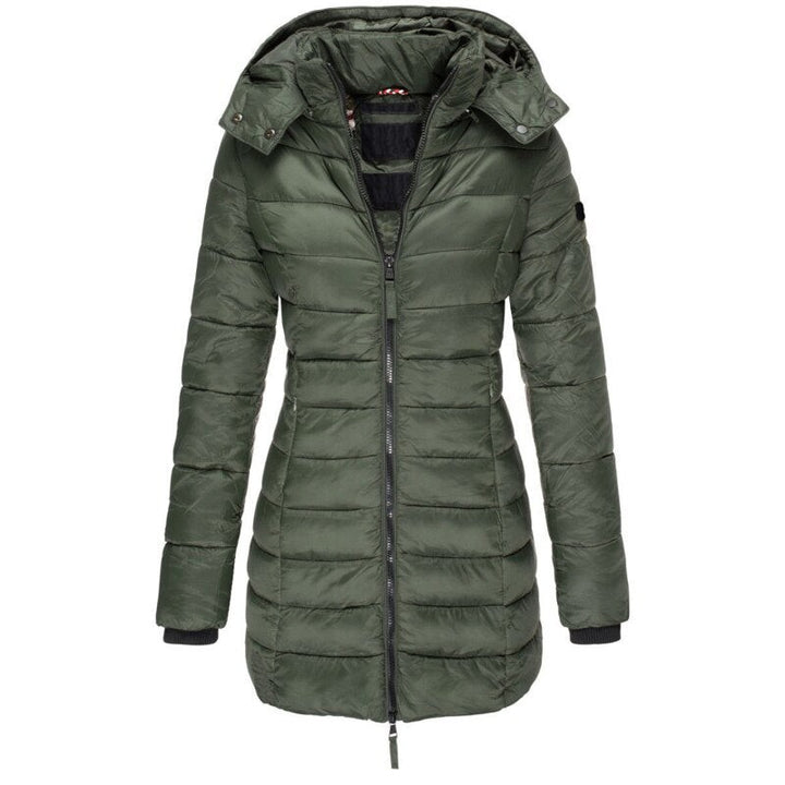 Women's hooded down jacket in a bright colour - product photo 3