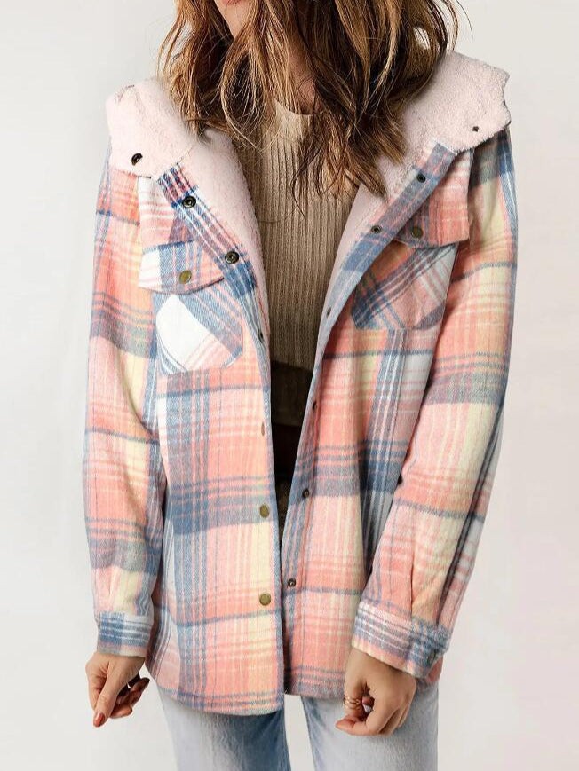 Women's hooded plaid flannel jacket - product photo 1