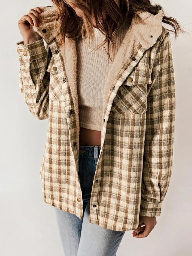 Women's hooded plaid flannel jacket - product photo 2
