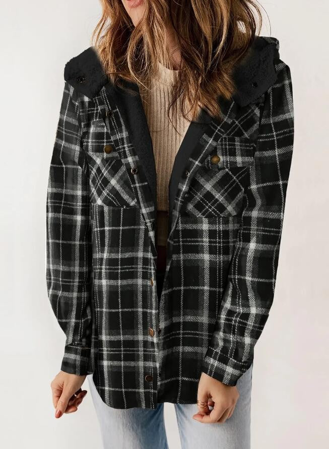 Women's hooded plaid flannel jacket - product photo 3
