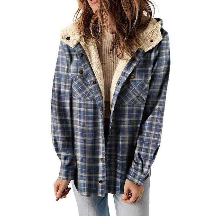 Women's hooded plaid flannel jacket - product photo 4