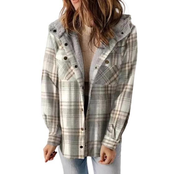 Women's hooded plaid flannel jacket - product photo 5