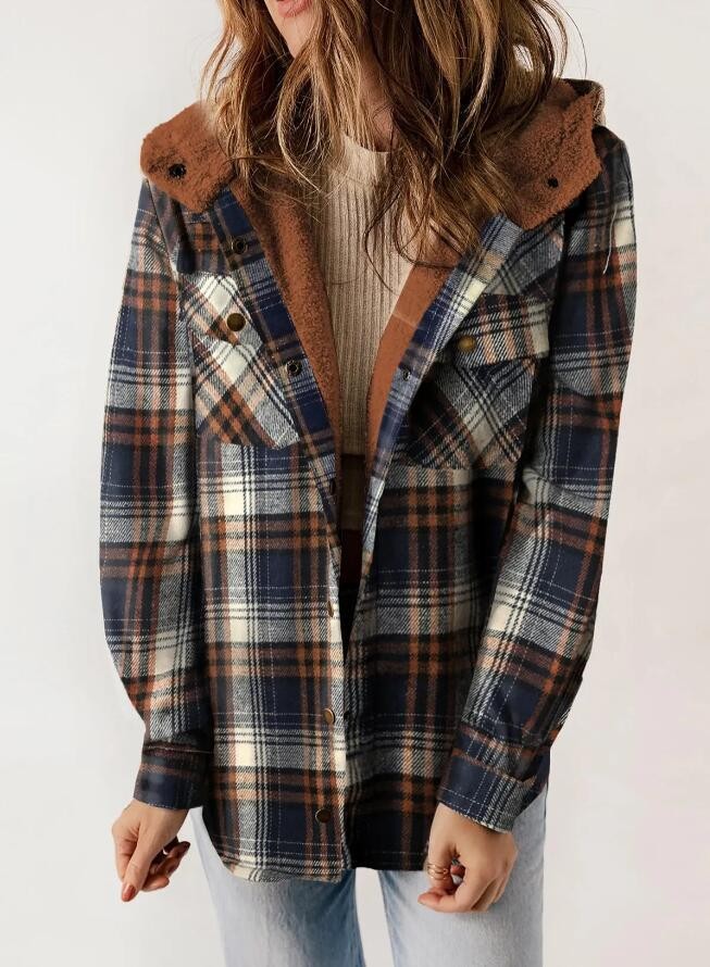 Women's hooded plaid flannel jacket - product photo 6
