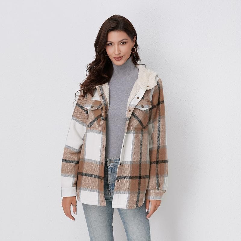 Women's hooded plaid flannel jacket - product photo 7