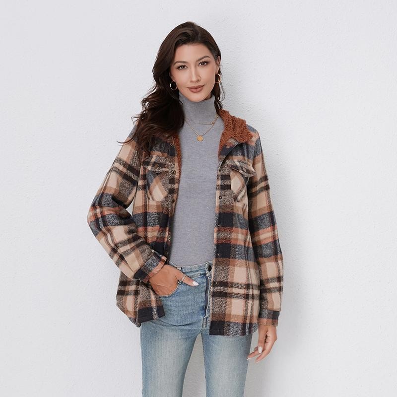 Women's hooded plaid flannel jacket - product photo 8