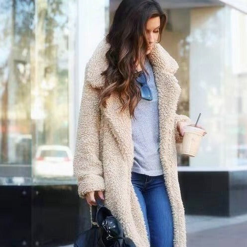 Women's long teddy coat in soft borg fleece - product photo 1