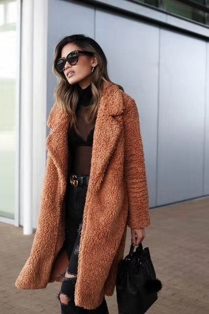 Women's long teddy coat in soft borg fleece - product photo 11