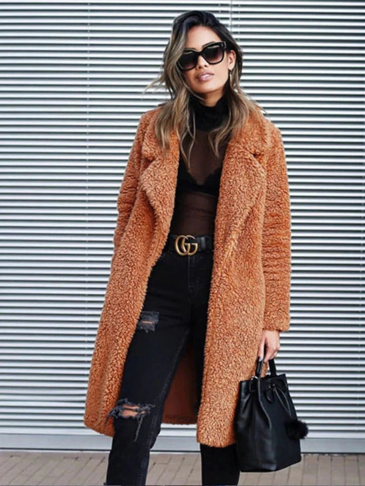 Women's long teddy coat in soft borg fleece - product photo 12