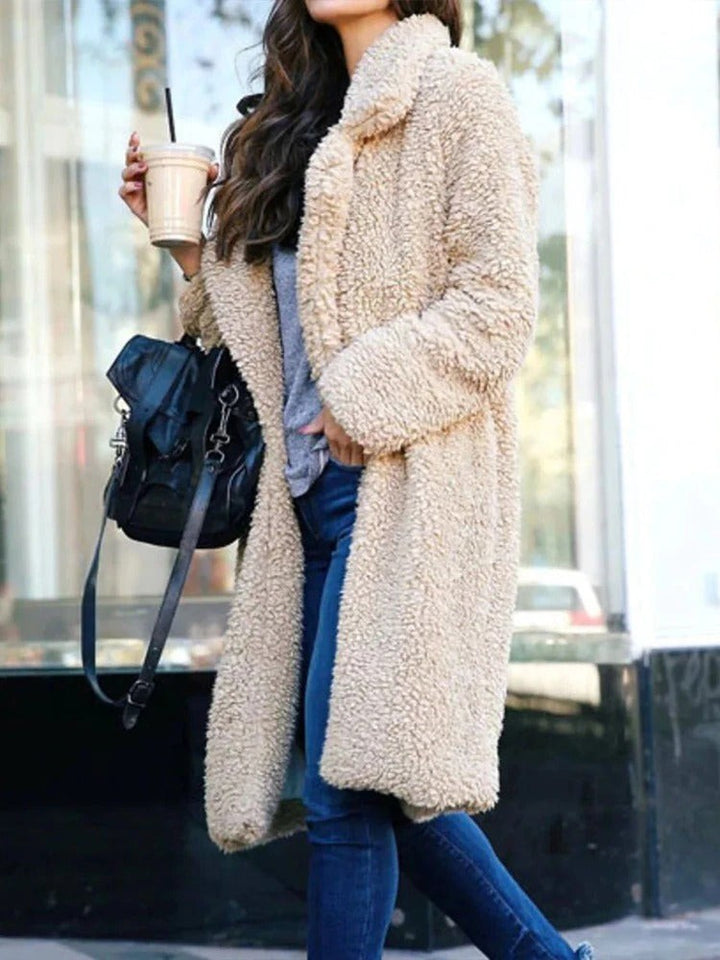 Women's long teddy coat in soft borg fleece - product photo 2