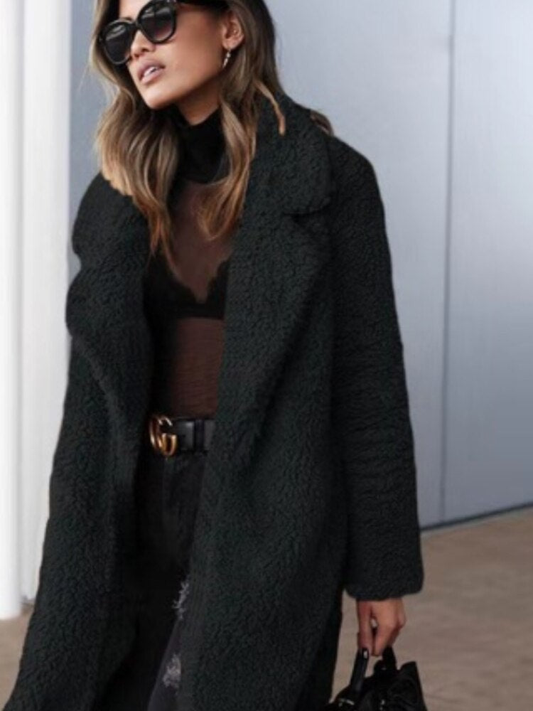 Women's long teddy coat in soft borg fleece - product photo 3