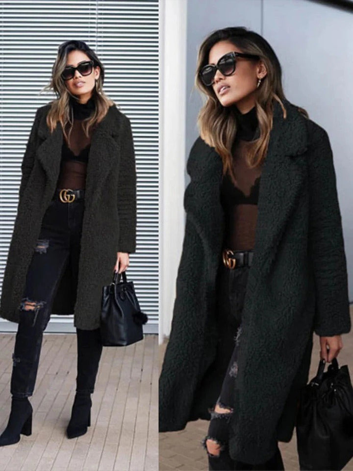 Women's long teddy coat in soft borg fleece - product photo 4