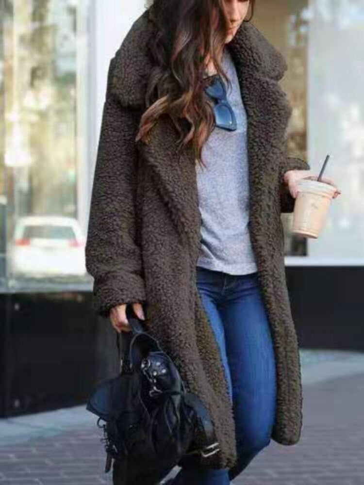 Women's long teddy coat in soft borg fleece - product photo 5