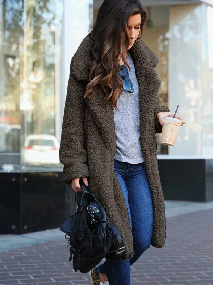 Women's long teddy coat in soft borg fleece - product photo 7