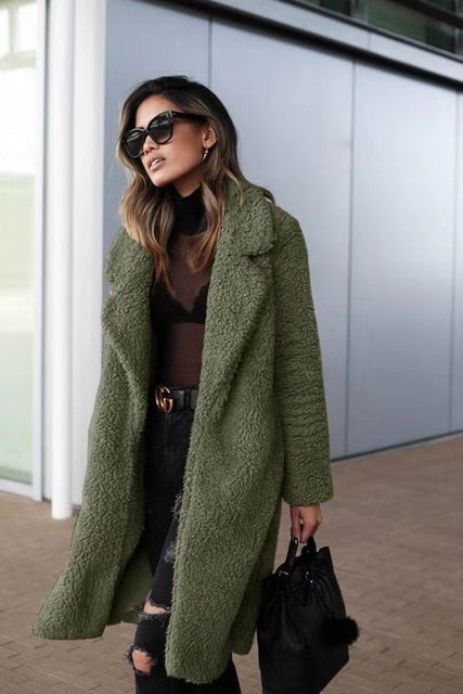 Women's long teddy coat in soft borg fleece - product photo 8