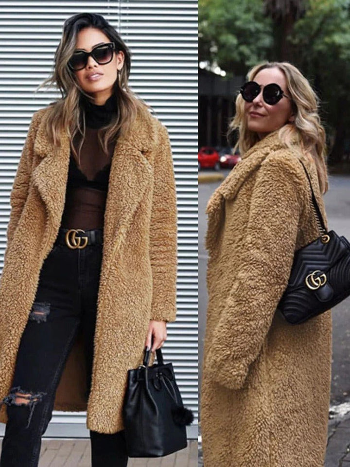 Women's long teddy coat in soft borg fleece - product photo 9