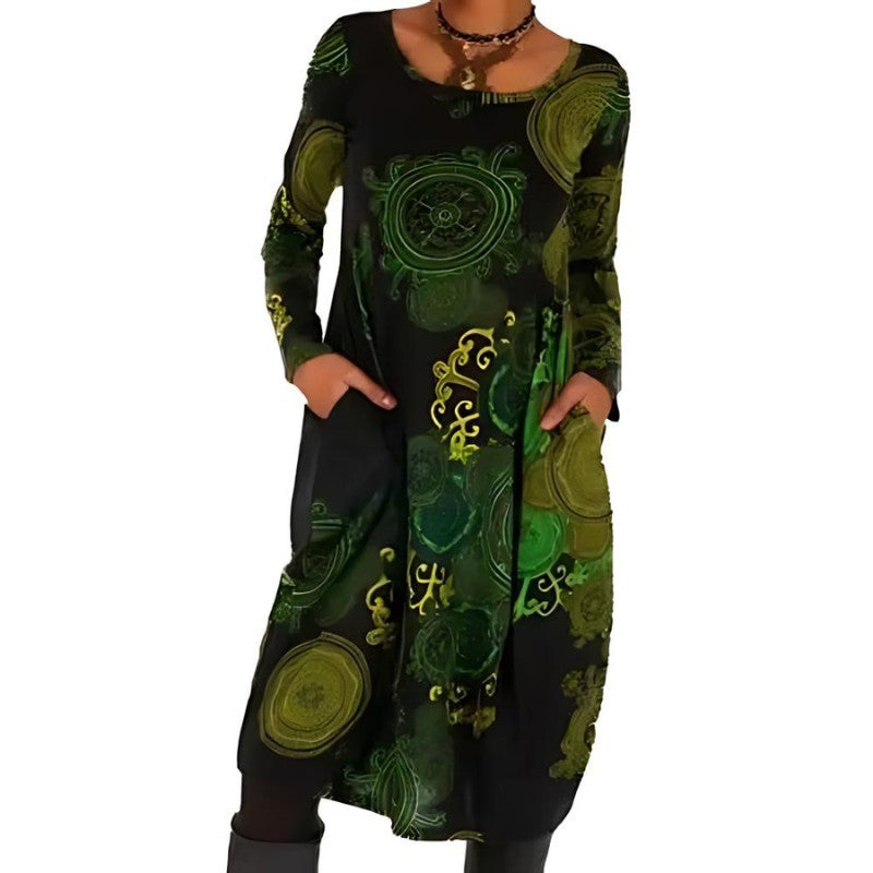 Women's allover-print midi dress with pockets - product photo 2