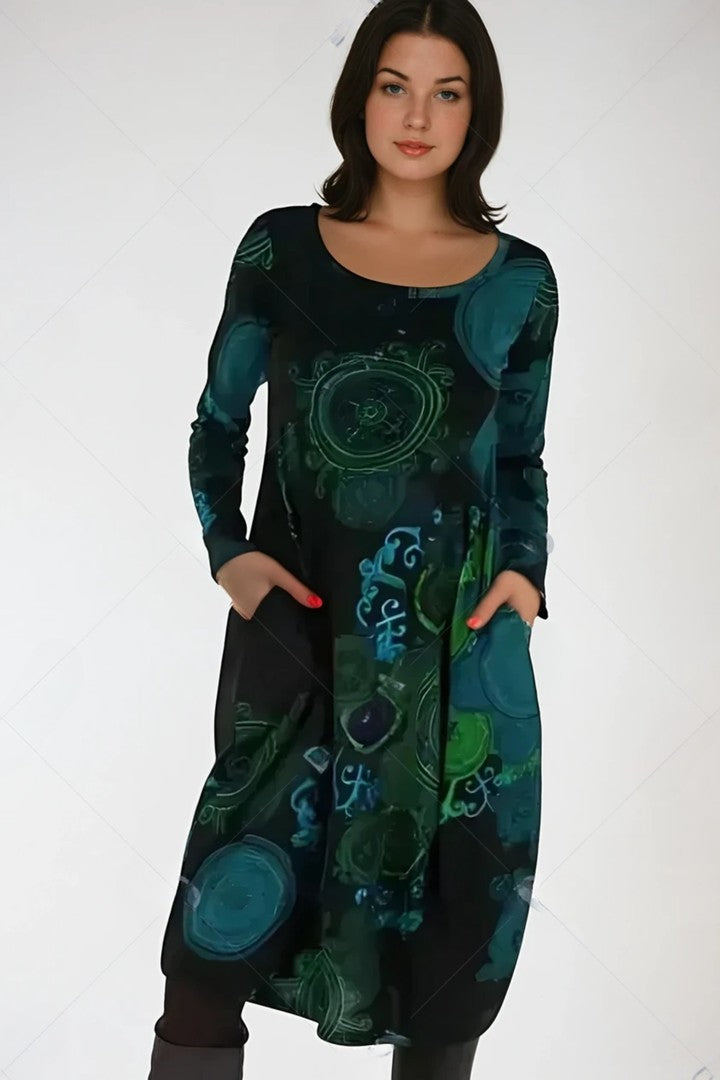 Women's allover-print midi dress with pockets - product photo 5
