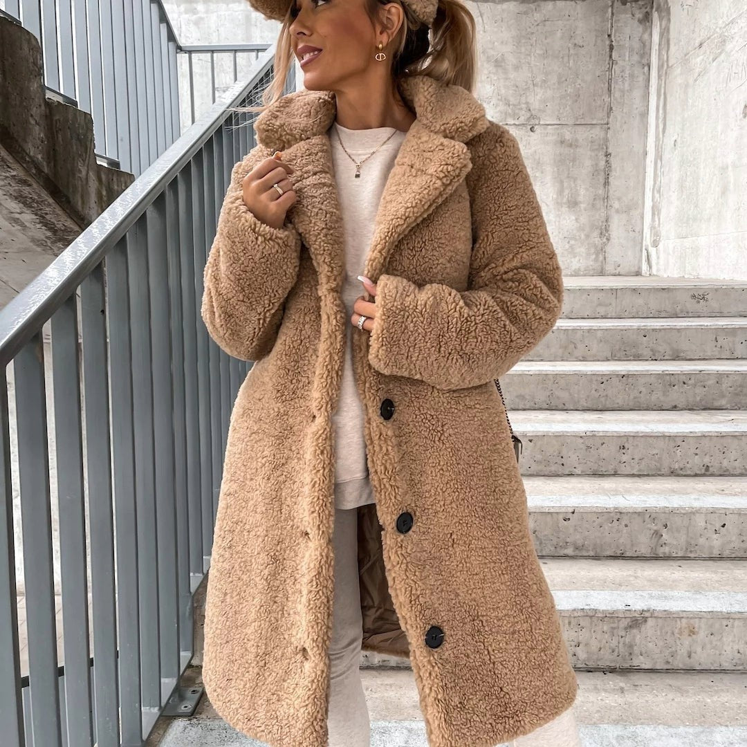 Women's oversized long teddy coat - product photo 1